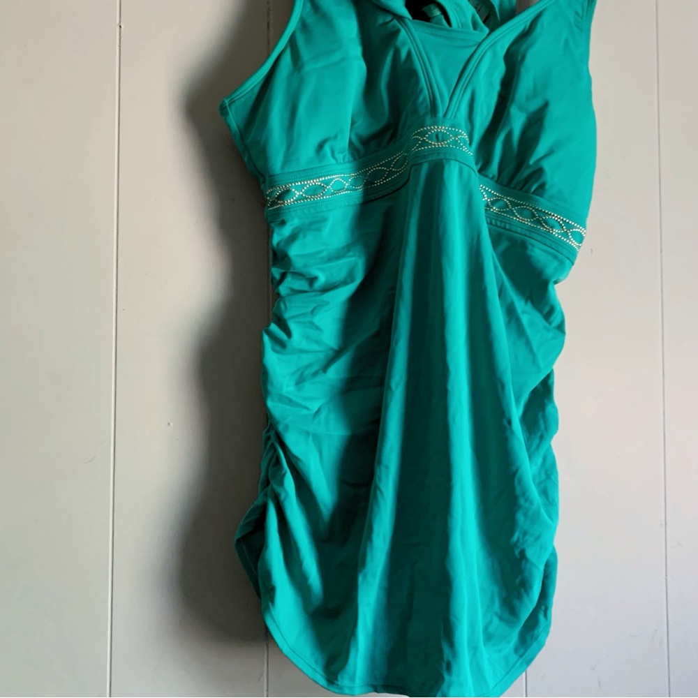 Motherhood Maternity Teal & Gold Tankini Swimsuit L